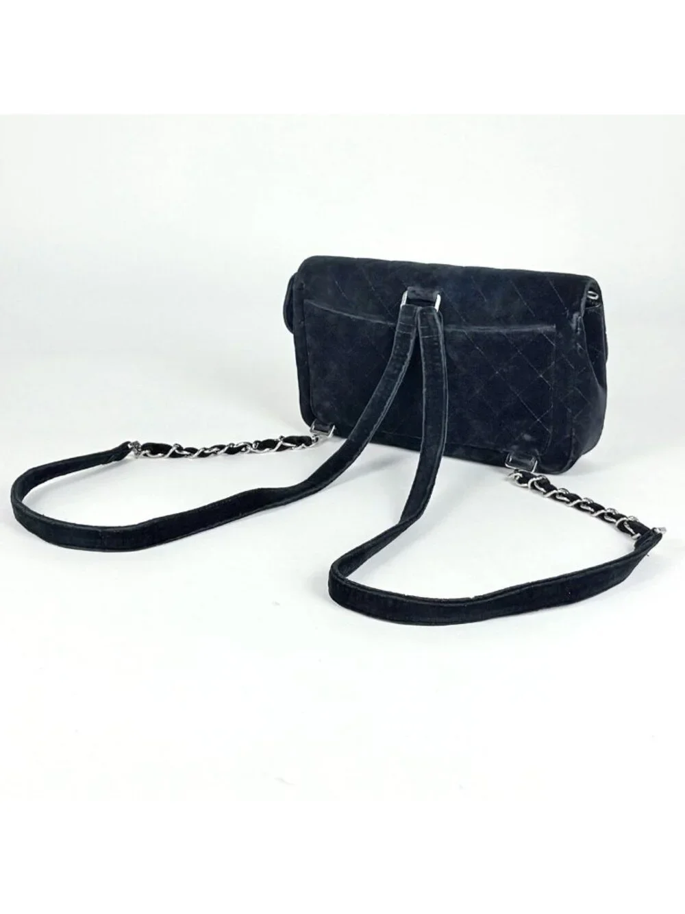 Chanel Backpack CC Logo Quilted Velour Black